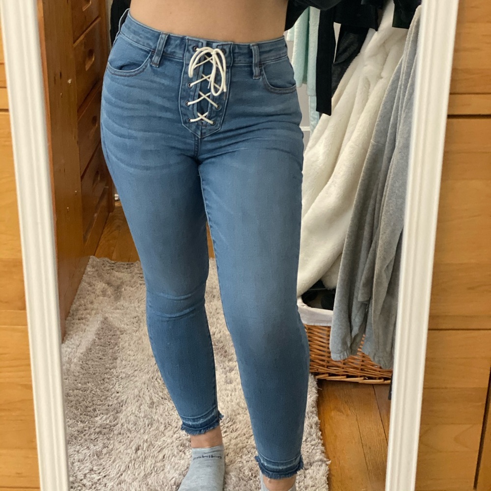 High waisted Tie Jeans Crop